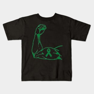 Flexed arm with Dark Green Awareness Ribbon Kids T-Shirt